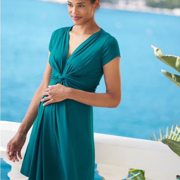 Seraphine Dresses & Skirts - Seraphine Teal Midi Dress with knot — maternity and postpartum!